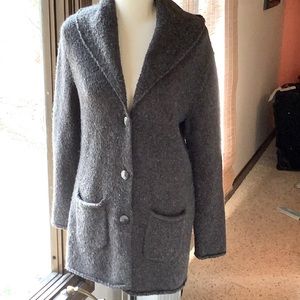 J Jill Gray 3 button shawl color cardigan. Size Small acrylic wool cotton